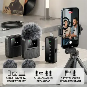 3-in-1 Multi-device Wireless Mic 48kHz/24-bit Clear Audio Lapel Mic for Android iPhone Camera