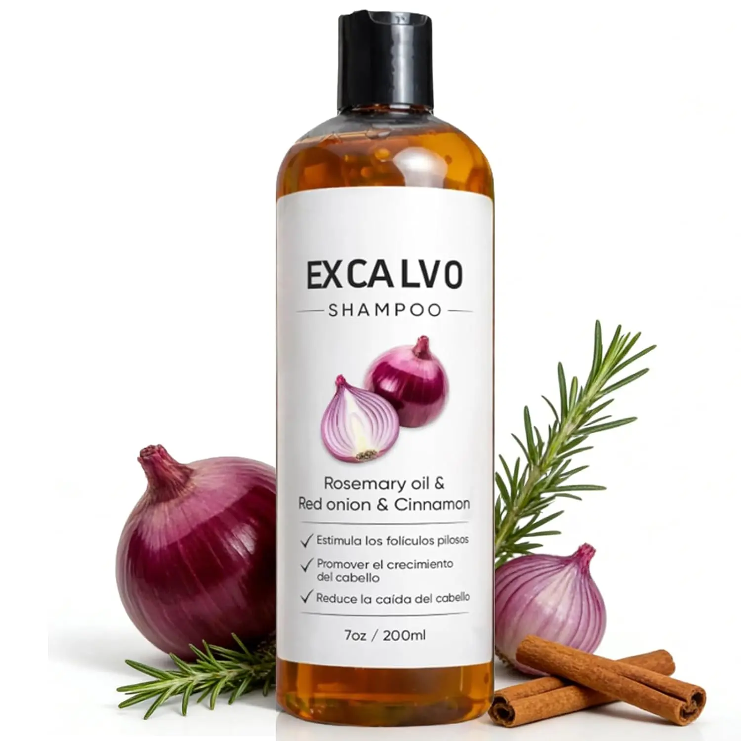 Lexenic Excalvo Shampoo - Excalvo Shampoo for Men with Rosemary Oil & Red Onion & Cinnamon Extract, Less Hair Loss, More Density, Stronger Roots, Strengthens Hair Roots Reduces Hair Loss Deep Cleansing Nourishing Hair Care Products, 200ml