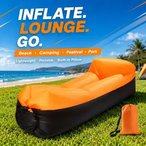 No Pump Inflatable Lounger Air Sofa with Pillow, Portable Camping Couch for Beach, Music Festivals, Park, Picnic & Outdoor Relaxing, Folding Air Chair with Carry Bag