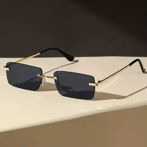 Frameless Rectangular Fashion Glasses, Metal Rimless Sunglasses, Metal Frame Driving Glasses, Daily Outdoor Stylish Eyewear, Unisex Casual Wear