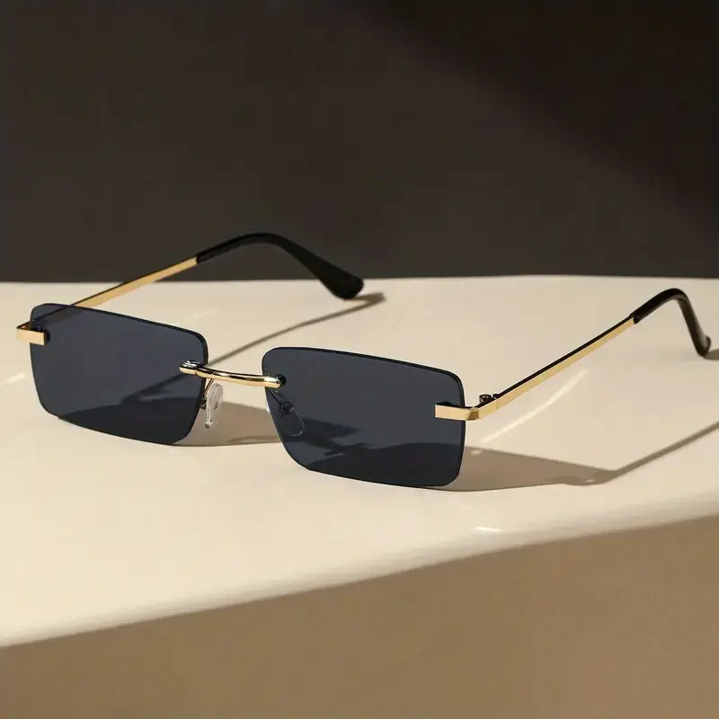 Frameless Rectangular Fashion Glasses, Metal Rimless Sunglasses, Trendy Styling Sunglasses, Metal Frame Driving Glasses, Daily Outdoor Stylish Eyewear, Unisex Casual Wear, Trendy Rectangle Sunglasses