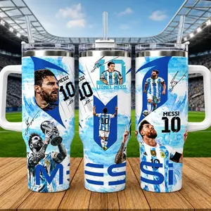 L.M10 Signed Cup 40oz with Handle, Argentina Football Legend Tumbler, No.10 Soccer Star Travel Mug, Goat 10 Fan Gifts, Large Insulated Water Bottle, 40 oz Stainless Steel Cup with Straw, Sports Souvenir