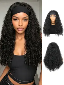 Headband Wig Curly Headband Wigs for Women Natural Black Color 20 Inch Deep Wave Long Curly Wigs for Daily Wear  No Lace Front Wig Curly  Machine Made Wigs Fluffy Wave Wig Curly Hair Wigs