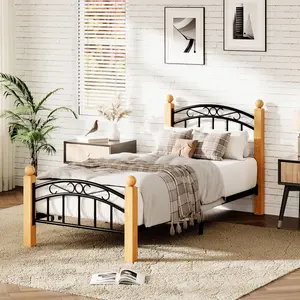 Twin Bed Frame with Headboard and Footboard, Classic Metal Platform Bed Frame Mattress Foundation with Under Storage, Steel Slats, No Box Spring Needed, Noise Free