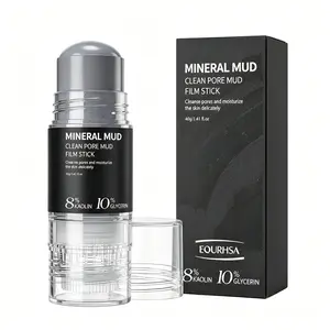 Pore Cleansing Mineral Mud Stick with Built-in Soft Silicone Brush, 8% Kaolin Clay Draws Out Facial Grease & Pore Debris, 10% Glycerin Hydrates Skin Against Dryness, Twist-Up Portable Clay Mask Stick for Daily & Travel Skincare