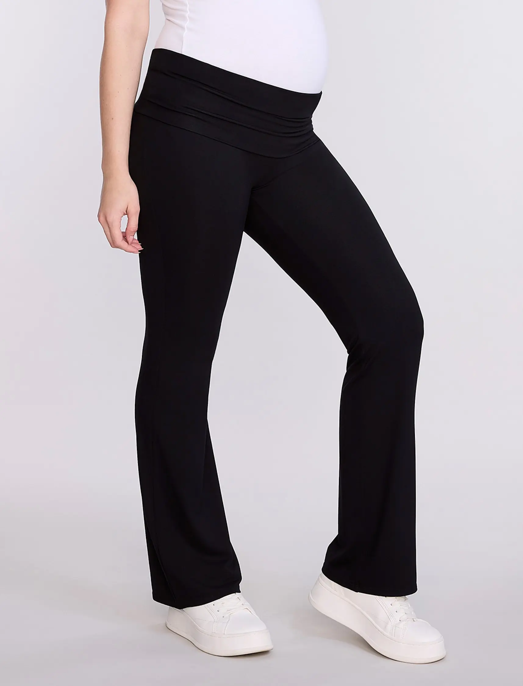 Motherhood Maternity Women's Fold-Over Waistband Flare Maternity Leggings - Comfortable Pregnancy Pants
