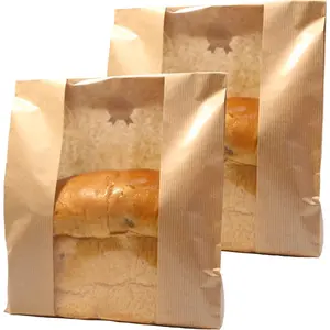 GM  50 count Toast Paper Bag  Bread Bag with Front Window Label Seal Sticker Packaging Paper Bakery Bag for Loaf Pastry Cookie Candy