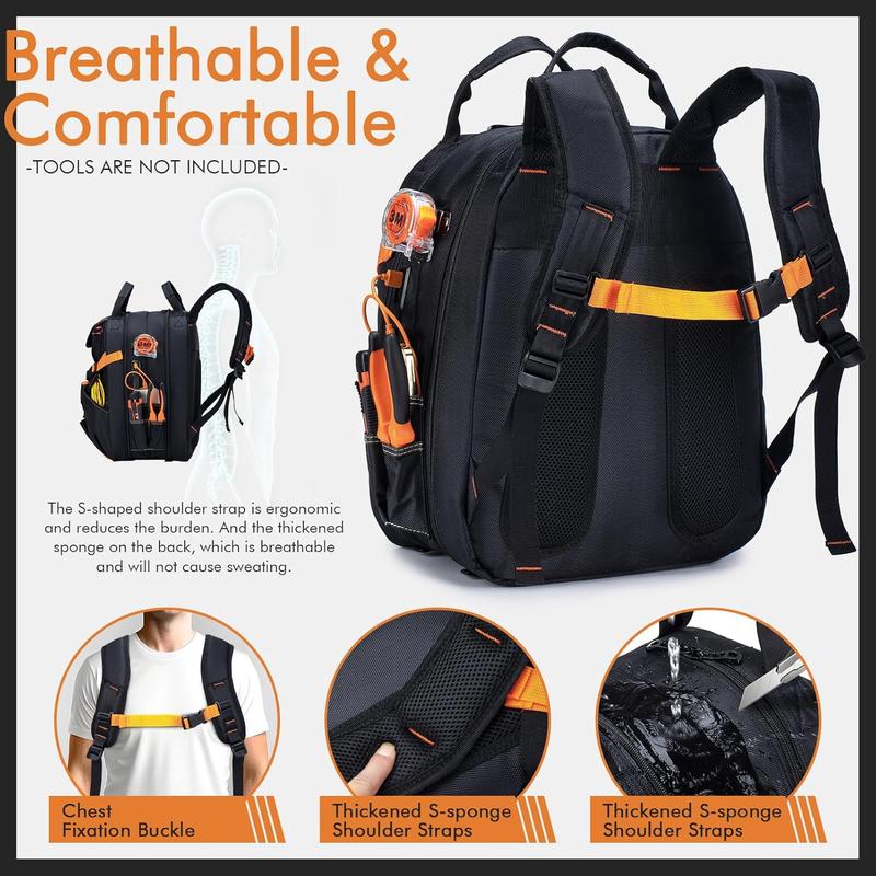 52 Pockets Tool Bag Backpack for Men Tool Backpack Heavy Duty Storage Organization Tool Bags Heavy Duty with Molded Base for Electrician Repairman Industrial & Construction Work Black 52 Pockets Tool Bag Backpack for Men Tool Backpack Heavy Duty Storage Organization Tool Bags Heavy Duty with Molded Base for Electrician Repairman Industrial & Construction Work Black