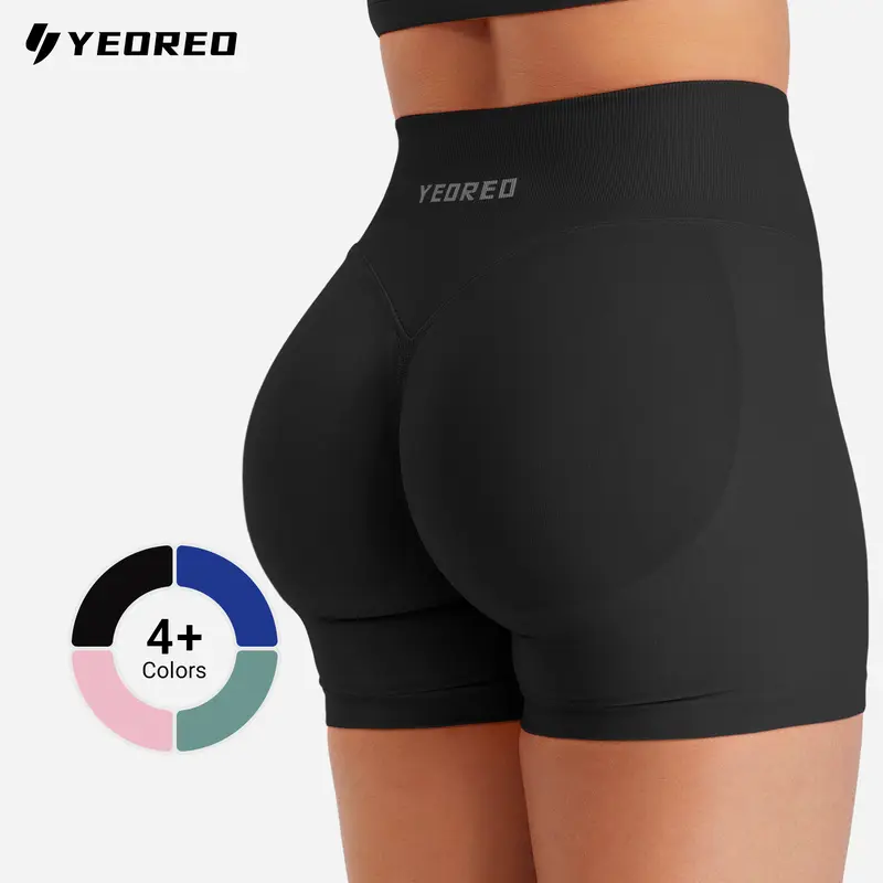 YEOREO Vision Women's High Compression Waist Hidden Gym Fit Active Invisible Scrunch Seamless Sports Shorts - Ribbed Waistband, Nylon Blend, Elastic, Form-Fitting, Tummy Control, Butt Lifting for Gym, Yoga, High Compression Waist Women's Sports Shorts, Gy