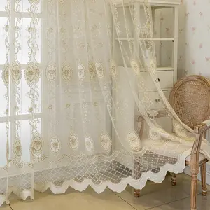 Vintage Floral Embroidered Blinds, Minimalist Style Semi-Transparent Window Covering, Home Decoration Curtain, Ideal for Ramadan & Festival Decor