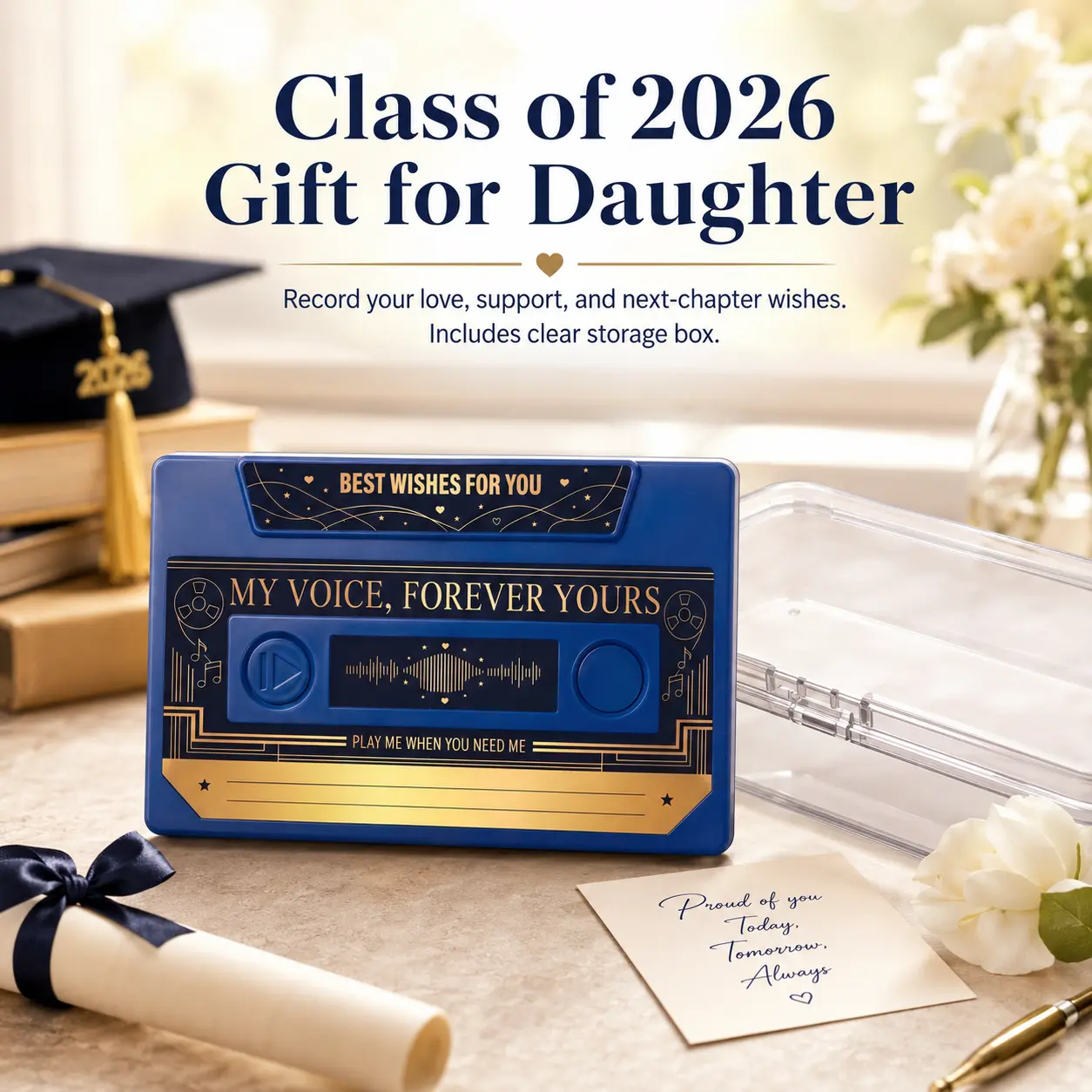 Class of 2026 Voice Recording Gift, gift for Father's Day，Father's Day  Gift，Graduation Audio Keepsake with Clear Plastic Storage Box, Record Your Own Message for Daughter Son Granddaughter Grandson Best Friend, Ships from USA
