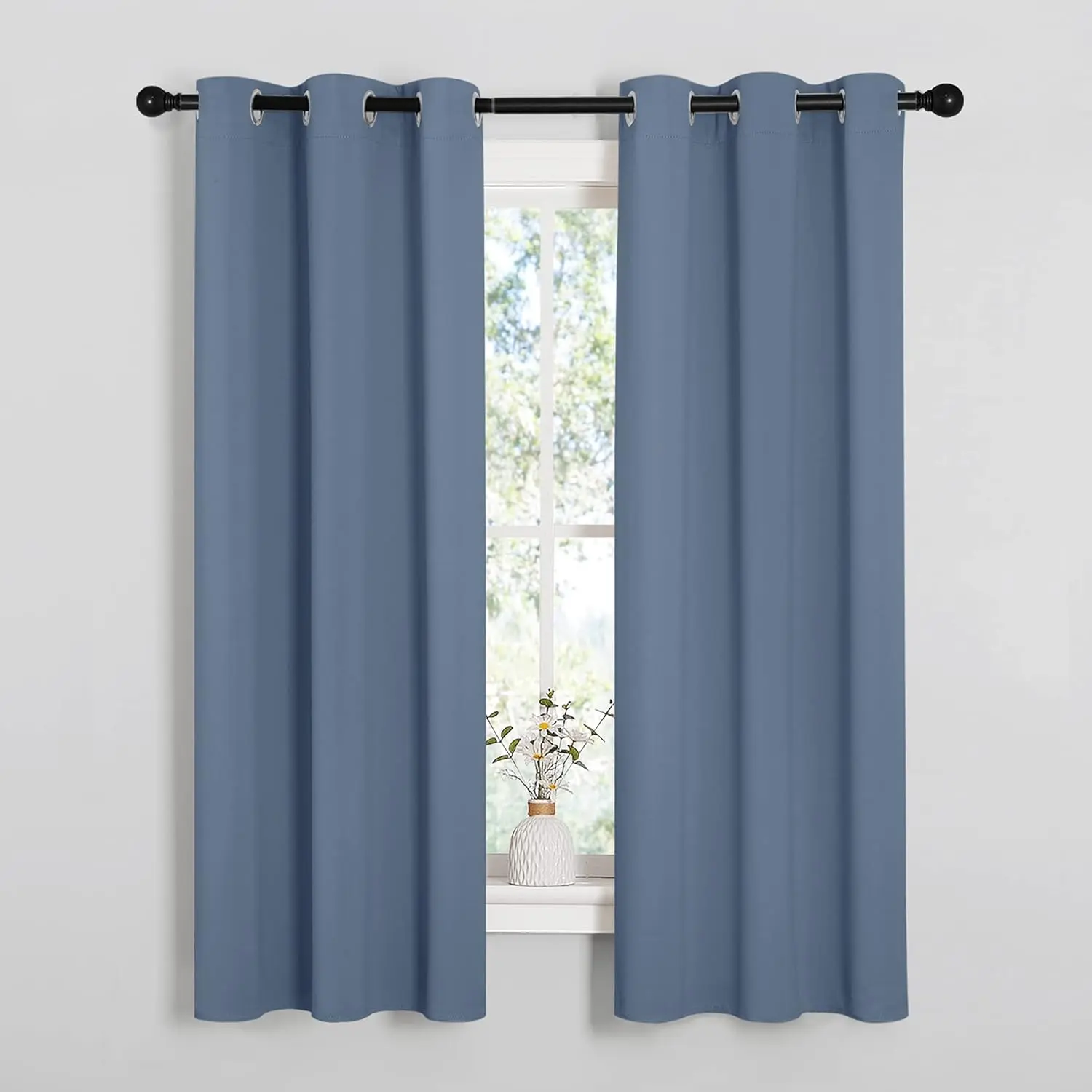 NICETOWN Kitchen Curtains Blackout Curtains & Drapes, Thermal Insulated Grommet Top Window Treatment Panels for Cupboard, Small Window (Stone Blue, 34" Wide x 63" Long, Set of 2)