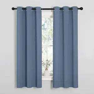 NICETOWN Kitchen Curtains Blackout Curtains & Drapes, Thermal Insulated Grommet Top Window Treatment Panels for Cupboard, Small Window (Stone Blue, 34" Wide x 63" Long, Set of 2)