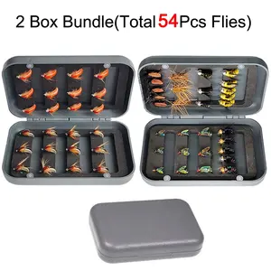 2 Box Bundle(Total 54 Pcs Flies)Artificial Fly Fishing Flies Kit-Size #8-#16 -Dry Wet Nymphs Fly Fishing Lures for Trout Salmon Fishing Tackle