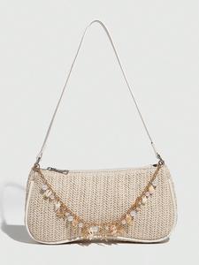 Fashion Women's Straw Bag, Summer New Beach Vacation Style, Y2K Hot Girl Shoulder Crossbody Small Bag, Conch Decoration, Casual Trendy Bag
