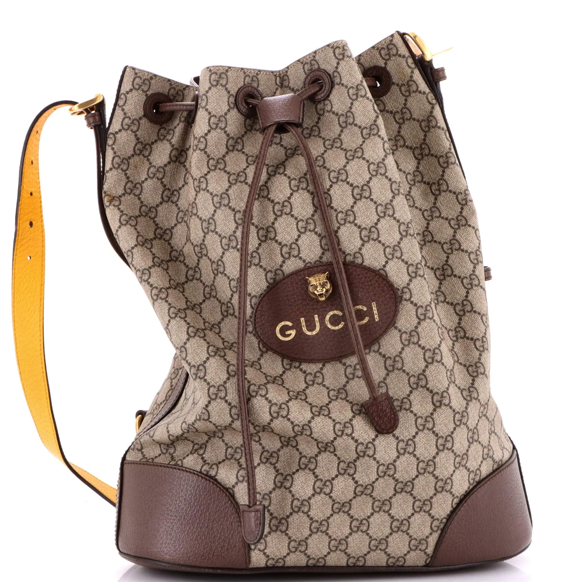 Pre-owned GUCCI Canvas Coated Backpacks Neo Vintage Drawstring Bucket Backpack GG Coated Canvas Large by Rebag