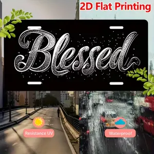 Blessed License Plate, 12" x 6" Aluminum Vanity Plate for US Vehicles, 2D Flat Printed, Inspirational Word Design, Faith Car Decor Gift