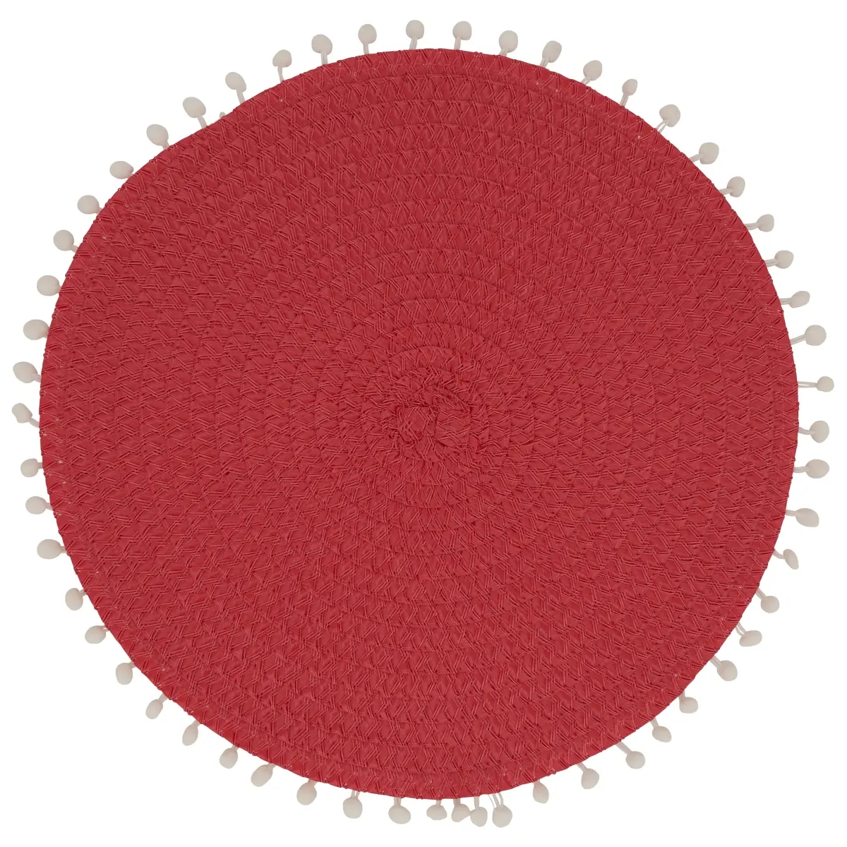 Saro Lifestyle 2802.R15R Solid Pom Pom Round Edge Placemat - 15 in., Red, Set of 4, for Casual Dining & Everyday Meals