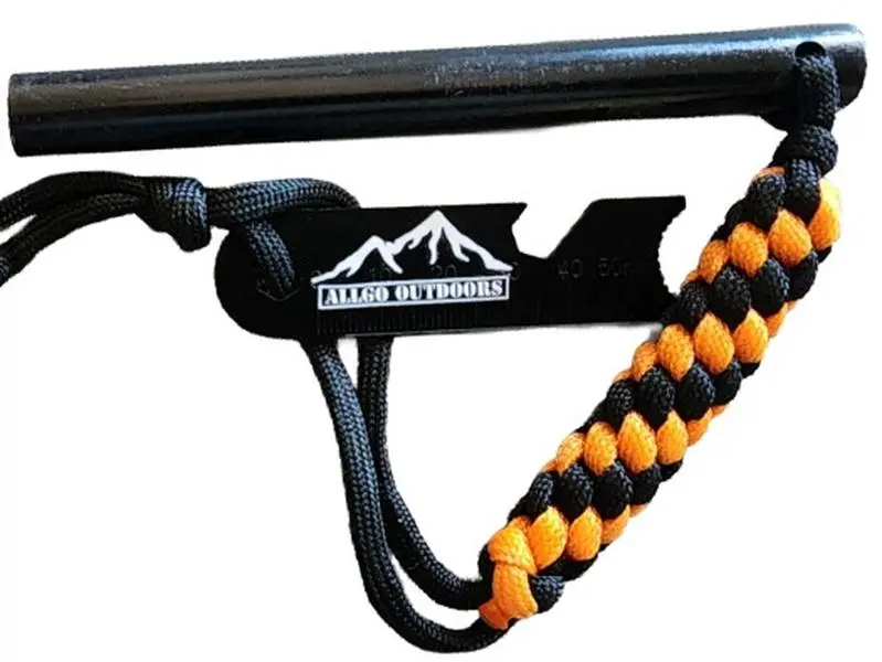 Allgo Outdoors 5in Ferro Rod Starter with Striker, Whistle and Paracord Fire Starter