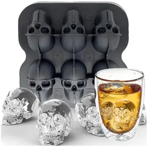 Skull Shaped Ice Cube Mold, 1 Count 6-Cavity Silicone Ice Tray, Spooky Skeleton Ice Balls for Soft Drinks, Coffee, Soda, Kitchen & Restaurant Party Home Accessory valentines gift for bf