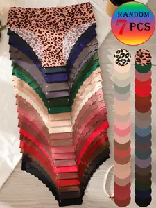 7-pack women's underwear in random colors, multi-color, seamless, comfortable and skin-friendly, one-piece half-hip design, sports invisible briefs, Panties, Intimates
