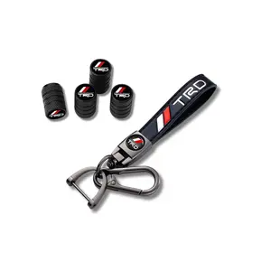TRD Keychain & Valve Stem Cap Set – 5pc Bundle | Premium Black Metal, Anti-Rust, Sport-Inspired Car Accessory Pack