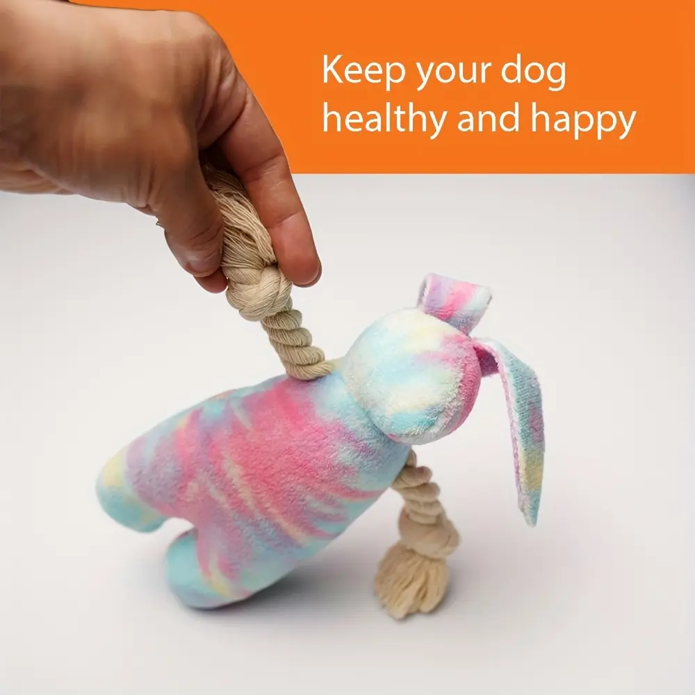 Colorful Tie-Dye Bunny Interactive Rope Knot Toy