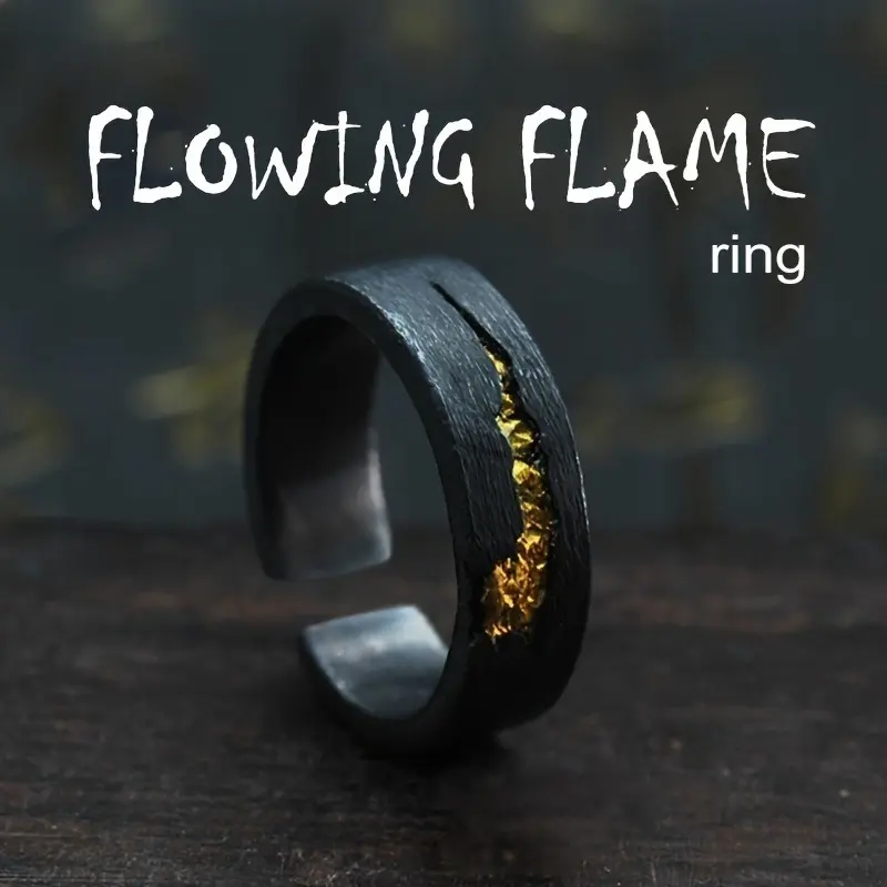 Copper Ring, Dark Ring, Personalized Single Ring, Meteor Pattern Ring, Flowing Fire Ring, Lightning Pattern Ring, Men'S Ring, Creative Ring, Retro Ring, Cool Ring, Great Gift for Friends, Without Battery