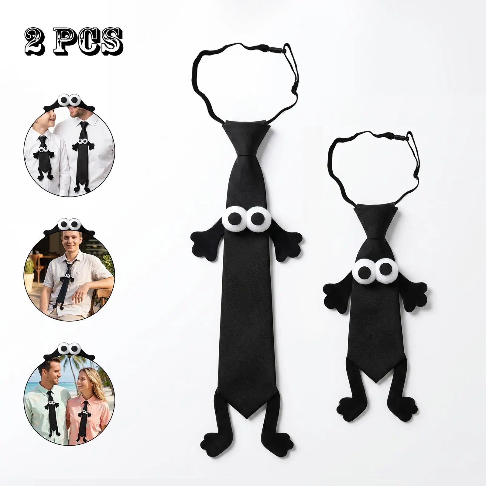 2 Pack Funny Monster Neckties, Adjustable No-Tie Fun Cartoon Neckties, Adult Kids Universal Neckties, Halloween Party Props, Family Fun Toys