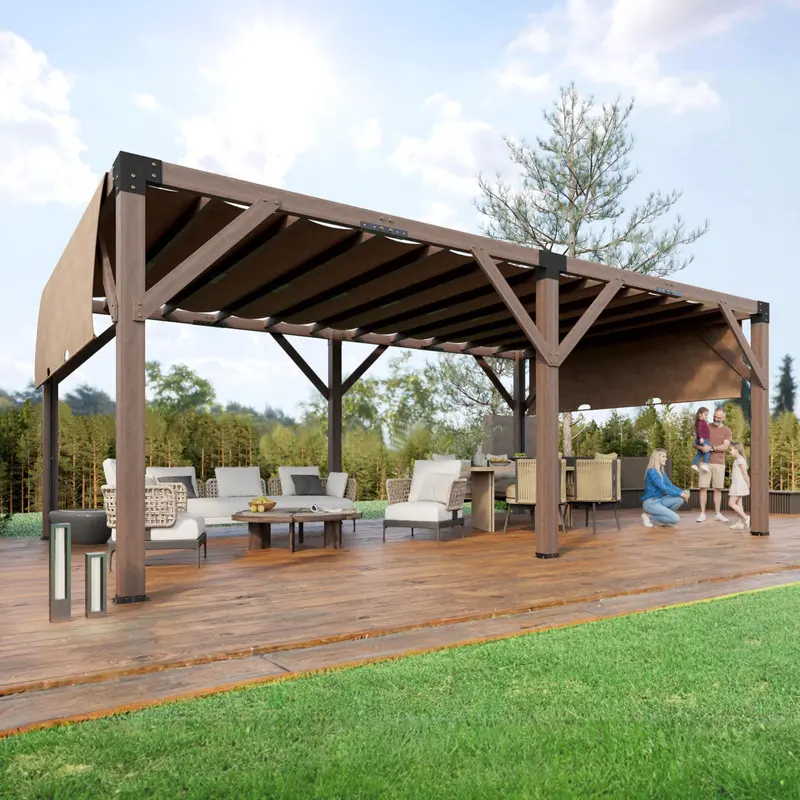 GAOMON 12 Ft x 20 Ft x 7.5 Ft Cedar Pergola Outdoor Wood Pergola with Canopy, Solid Structure Shelter for Deck, Garden, Backyard, and Lawn (Reddish-Brown)