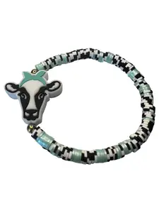Country Glam Cow Print Black & White Cow Face Clay Bracelet
