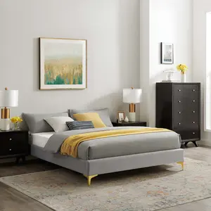 Modway Sutton Twin Performance Velvet Bed Frame in Light Gray