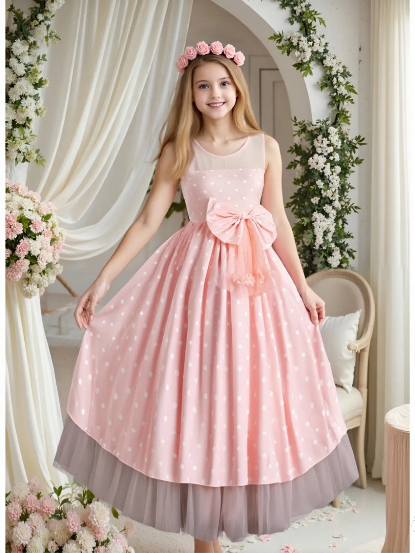 Fashion Bug Party Frock Design Girls Summer Dress, Flowy Polka Dot Lace Chiffon Long Skirt Fashion Bug Party Frock Design Girls Summer Dress, Flowy Polka Dot Lace Chiffon Long Skirt