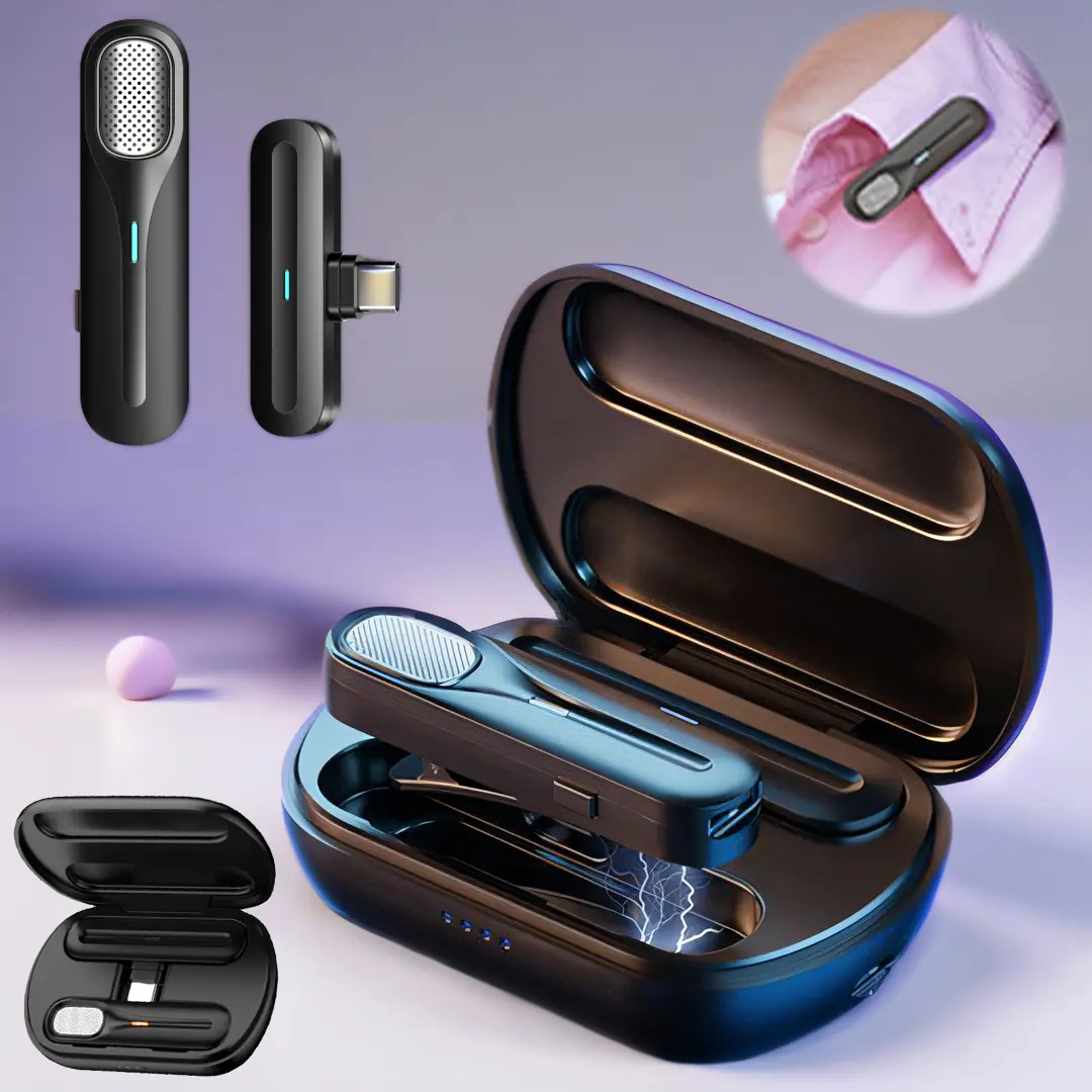 FERTO Wireless Professional Cordless Lavalier Microphone - Compact Clip-On Rechargeable Lapel Mic with USB Type-C Charging, Plug-and-Play Case, Omnidirectional Condenser for Smartphone Audio Recording, Earbuds Compatible