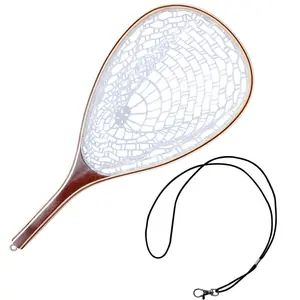 Fly Fishing Landing Net, Soft Rubber Mesh Trout Net with Straight Handle Frame for Catch and Release, Gifts for Father Men
