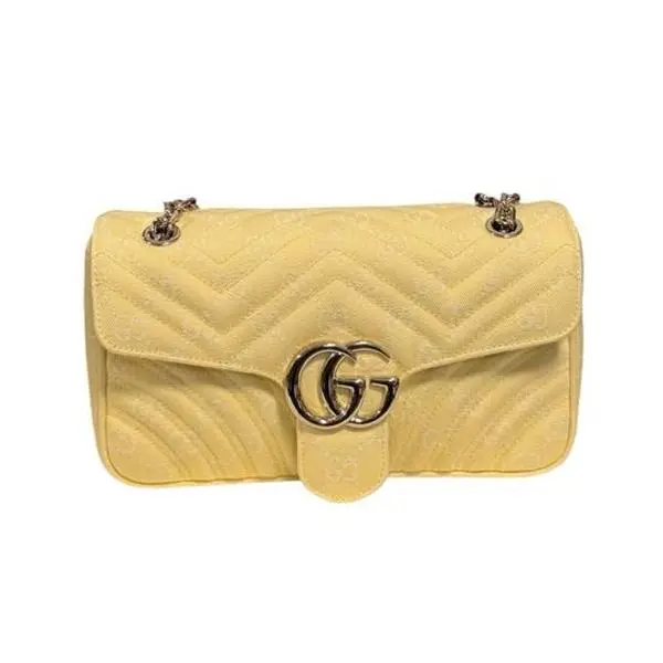 Pre-owned GUCCI denim Shoulder Bags GG Marmont Chevron Shoulder Bag in Pastel Yellow