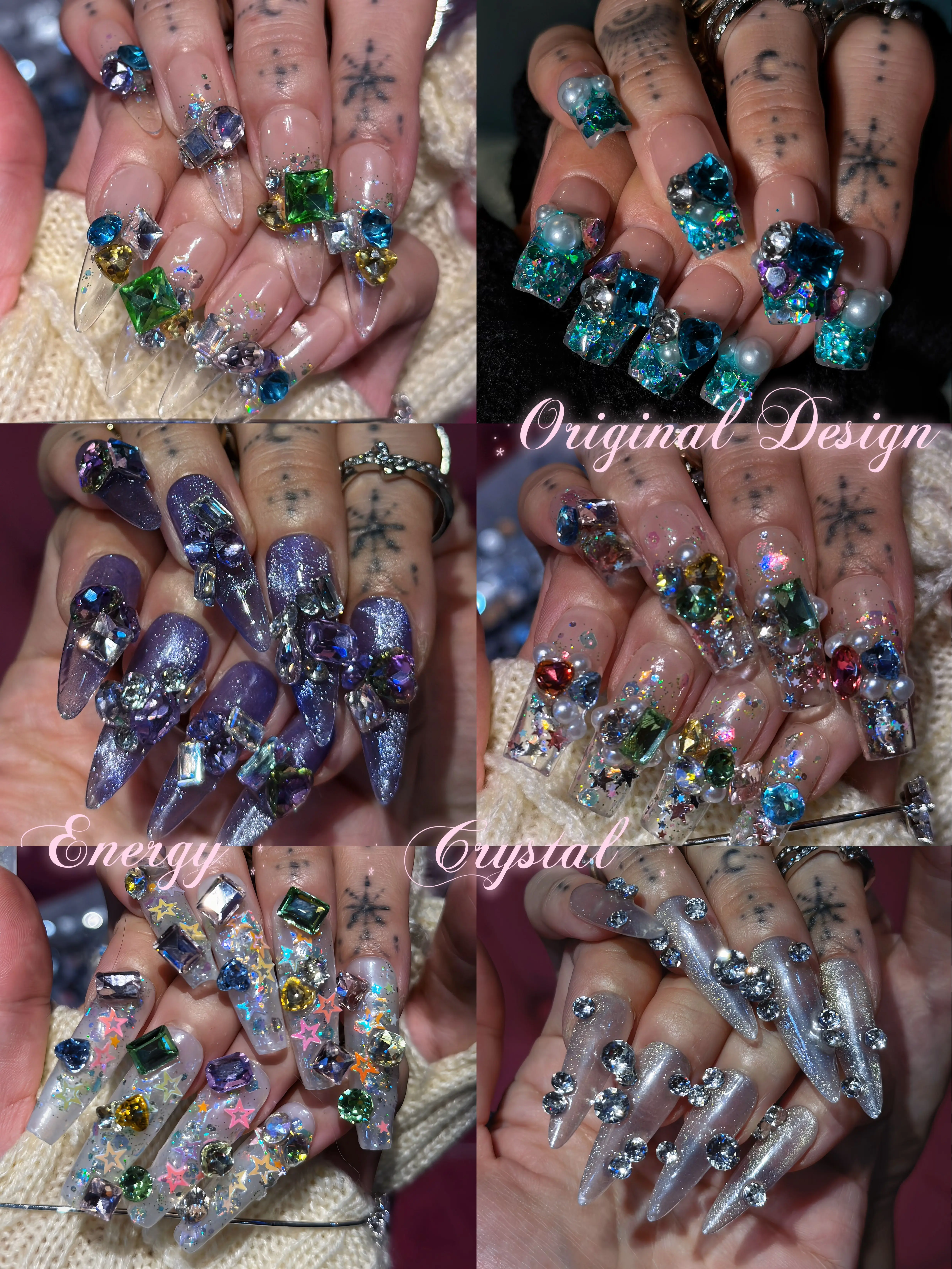 Tar Energy Original Design Handmade Stick on Nails Set - K9 High-Level Rhinestone Embellished Decorative, Customizable Color Salon-Quality Reusable Chic DIY Nail Art Accessory with Free Ring