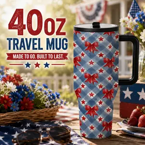 1 Pc 40oz Patriotic Star Bow Insulated Tumbler, Double Wall, Leak-Proof, Keeps Hot for 12hrs, Keeps Cold for 24hrs, Perfect for Daily Use, BBQ, Picnic, Travel, Outdoor, Stylish & Durable, Ideal Gift for Independence Day, Summer Holidays