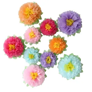 Colorful Fiesta Paper Flowers Set of 10 (9''-7'') for Birthday, Carnival, Rainbow Party Backdrop & Wall Decor