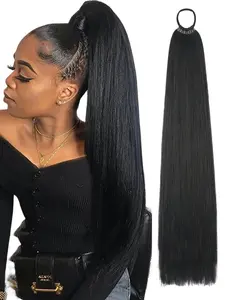 24 Inch 32 Inch Ponytail Extensions Versatile Elastic Band Black Heat Resistant Fiber Ponytail Hair Long Straight DIY Wrap Around Ponytail Soft Natural Synthetic Pony Tails For Daily Party Cosplay Christmas Music Festival Carnival New Year Gift