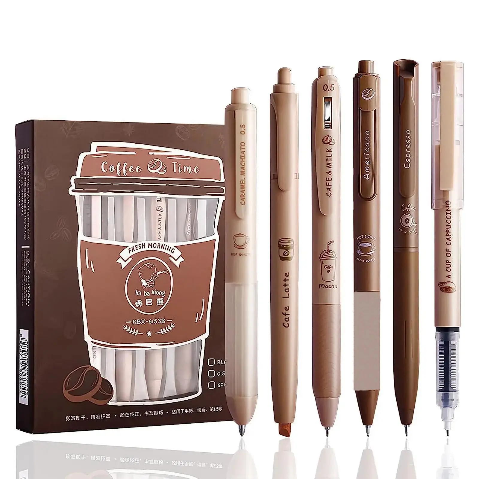 Retractable Gel Pen Set, 6 Counts/set 0.5mm Mixed Nib Ballpoint Pen, Writing Stationery for School Office Home Use