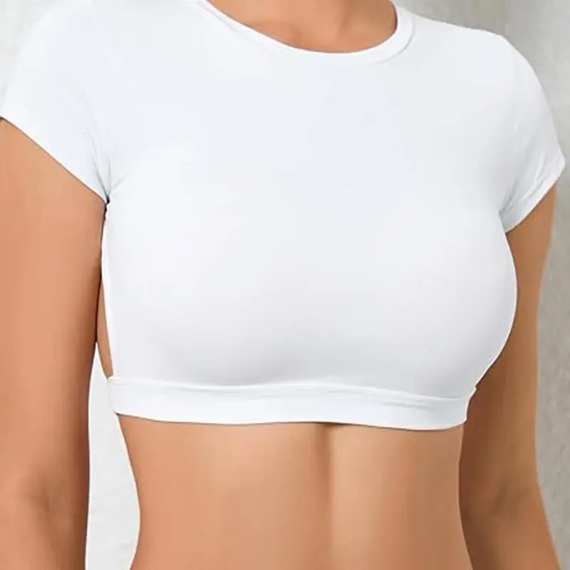 Women's sexy open-back high-elastic sports short-sleeved top, comfortable and fashionable fitness top, suitable for yoga and fitness exercises, Compression Sports Tee, Sports Tops