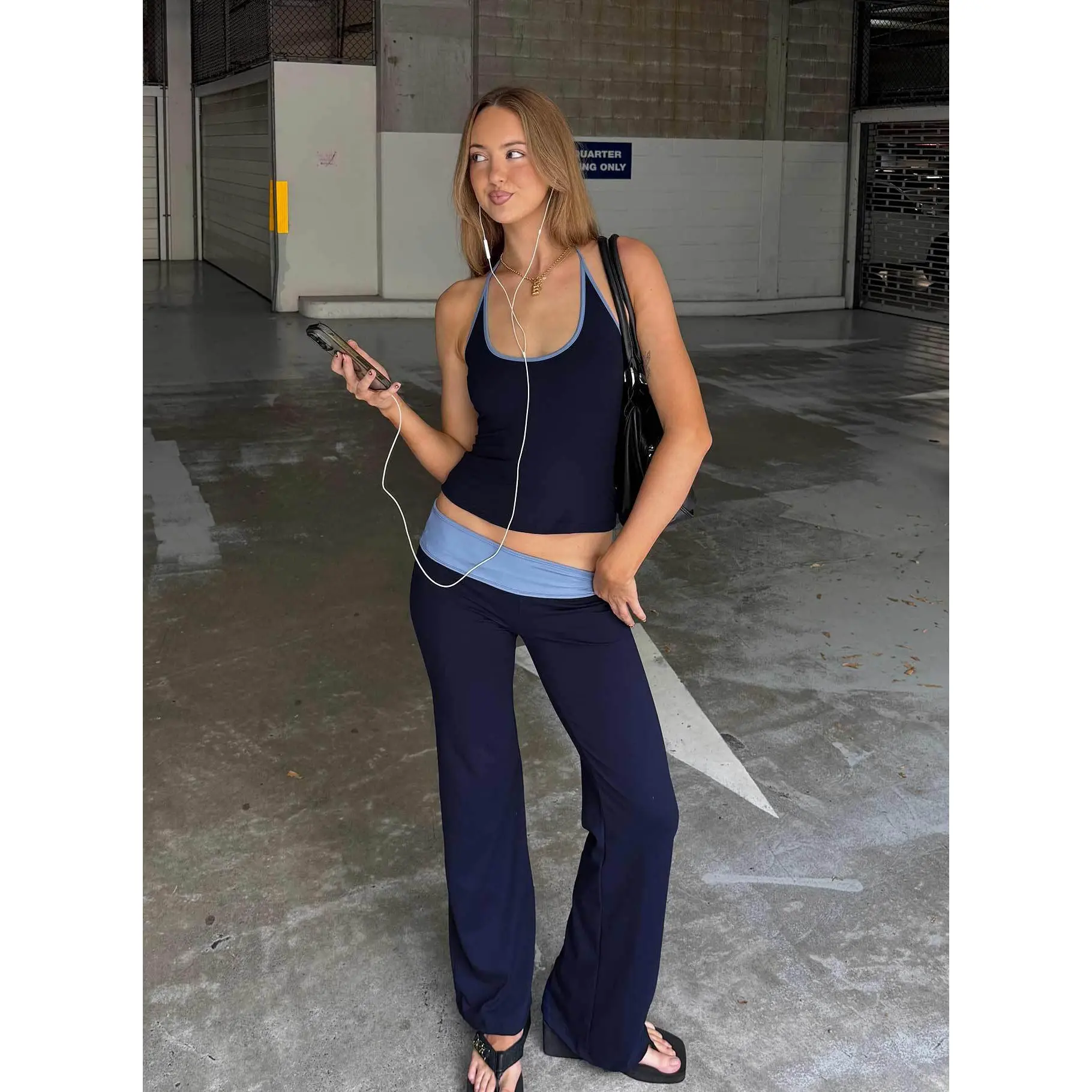 Kobee Jersey Flare Pants Navy / Light Blue