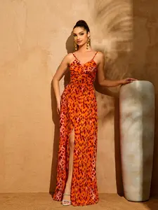 Women's Summer Strapless Leopard Print Ruched Back Long Dress, Casual Vacation Wear, Stylish and Comfortable