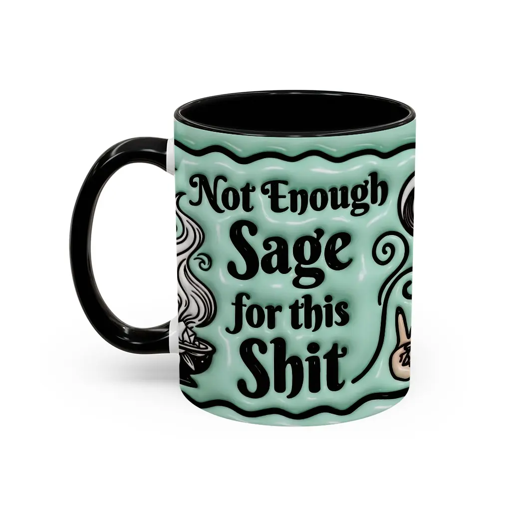 11oz Ceramic Mug - "Not Enough Sage" Funny Watercolour Stripes Geometric Letters Printed Reusable Cup, Witty Witchy Vibes, Sarcastic Office Humor, Washable Aesthetic Gift for Tea & Coffee Lovers, Kitchen Drinkware