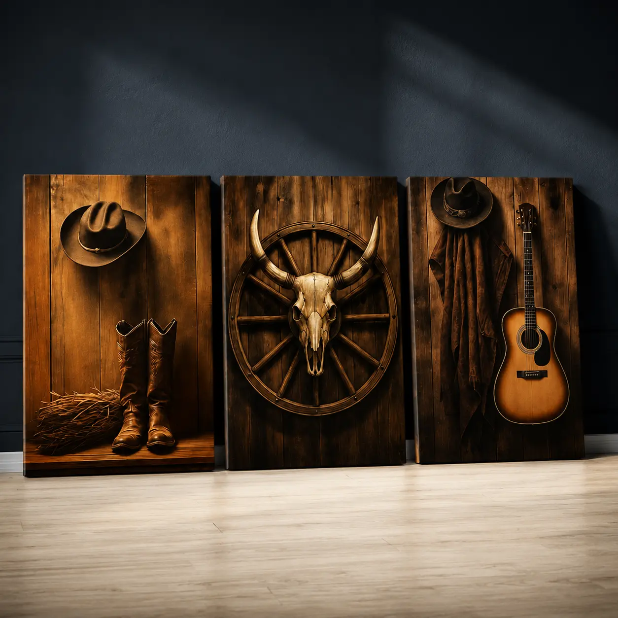 3pcs Western Style Wall Decoration Art, Rustic Charm Poster, Cowboy Culture Art Prints, Country Music Home Decor, Wooden Wall Art, Decoration Items, Decor for Living Room, Bedroom
