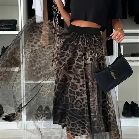 Women's Leopard Print Long Skirt, Elegant Casual Fitted A-Line Skirt for Daily Outdoor Wear, Ladies Bottoms for All Seasons, Casual Fashion Skirt, Leopard Printed Skirt