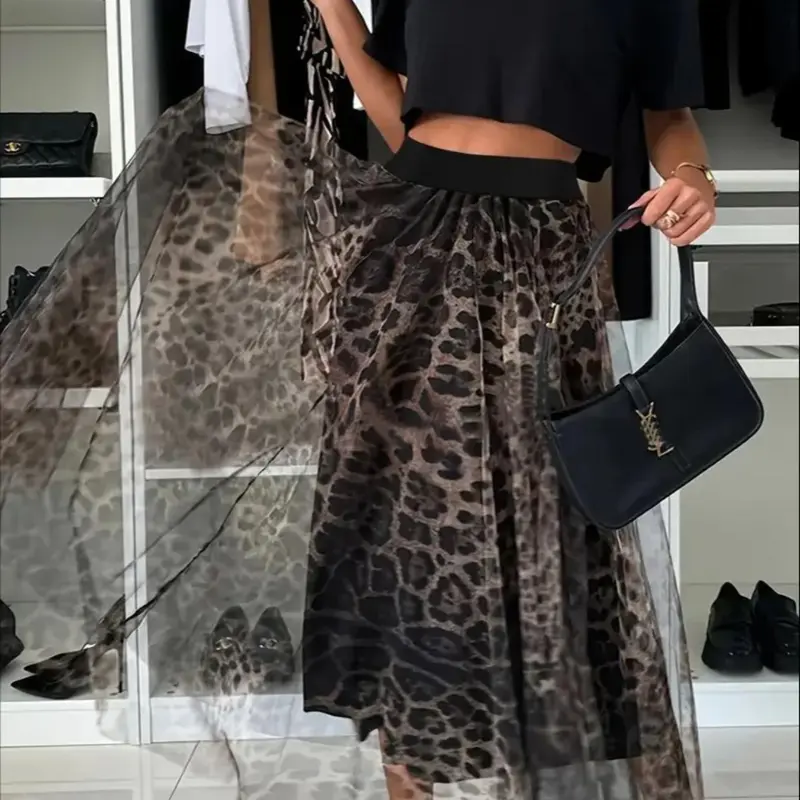 Women's Leopard Print Long Skirt, Elegant Casual Fitted A-Line Skirt for Daily Outdoor Wear, Ladies Bottoms for All Seasons, Casual Fashion Skirt, Leopard Printed Skirt