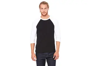 Bella 3200 Women's Unisex Classic Casual Cotton Soft Round Neck 3/4 Sleeve Baseball Top Tshirt Clothes - Black & White, Extra Small