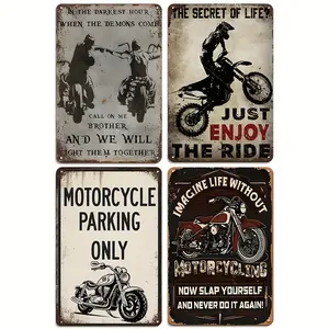 4Pcs Victorian Metal Tin Sign Wall Art – "The secret of life? Just enjoy the ride"   Motorcycle enthusiast wall art, perfect decor for home, garage, bar, cafe and outdoor spaces. Ideal motorcycle gift and room decoration.